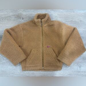 Nike Sherpa Fleece‎ Teddy Jacket Women's XS Wheat Purple Swoosh CU8639-201